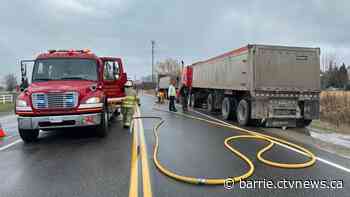 Transport truck fire on Highway 26 in Springwater