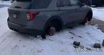 ‘Completely shocked’ Edmonton resident has tires stolen off vehicle