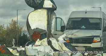 Iconic fish roundabout in Erith battered after van crash
