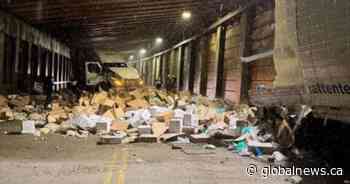 Truck loses control, hits snowshed on Highway 1 near Revelstoke