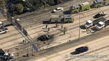 2 people rushed to hospital after fiery crash on I-95 in Miami-Dade