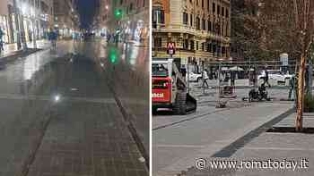 Via Ottaviano, al lavoro per modificare la pendenza. Ma la “pozzanghera” è già cult