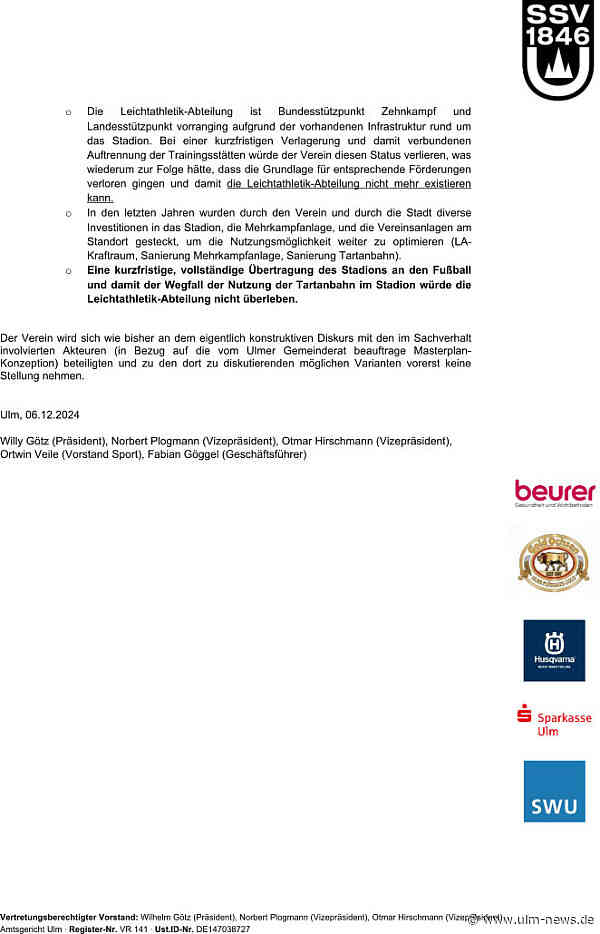 SSV gegen SSV - gibt´s Einigkeit oder doch Krach um eine Tartanbahn?