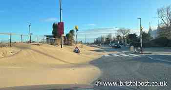 Storm Darragh leaves road looking like a beach near Butlins Minehead