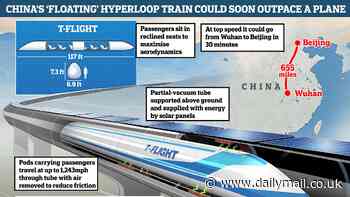 China's 'floating' hyperloop train will shuttle passengers at record-breaking speeds of 621mph - faster than a PLANE