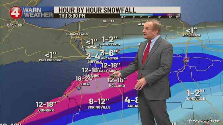 Snow band starts to sink south: 1-2 feet in some spots