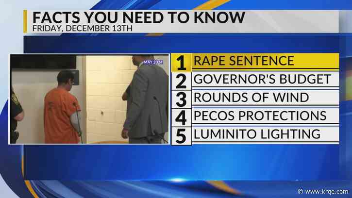 KRQE Newsfeed: Rape sentence, Governor's budget, Windy weather, Pecos protections, Luminito lighting