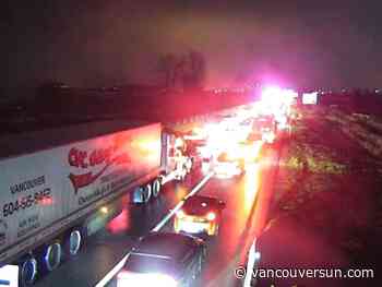 Nine-vehicle crash in Surrey, shuts Highway 99, disrupting commuter traffic