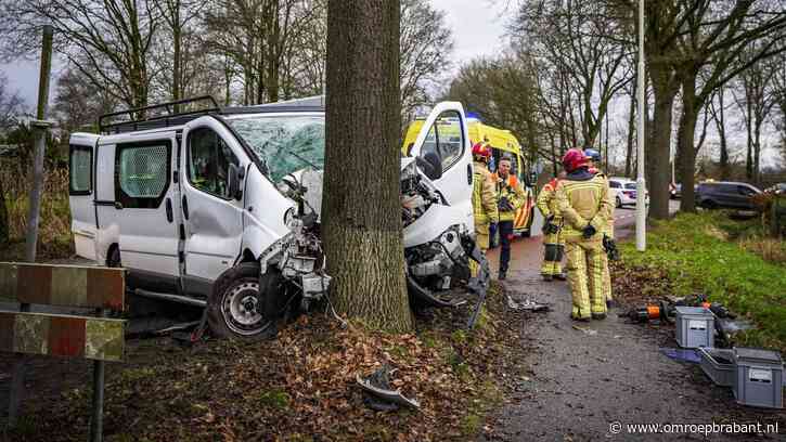 Bestuurder bestelbus raakt zwaargewond bij botsing tegen boom