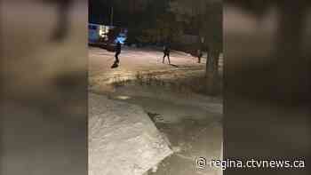 Freezing rain turns streets into skating rinks, literally in this Sask. community