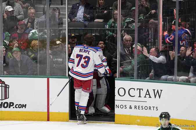 Rangers forward Matt Rempe suspended for eight games for elbow on Heiskanen