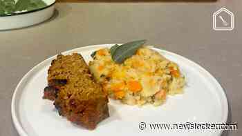 Gehaktbrood en groentestamppot met salieboter