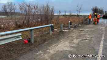 Tractor-trailer collision causes significant damage to guardrail on Highway 11