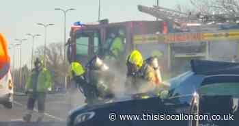 Man taken to hospital after car crashes and catches fire on A127