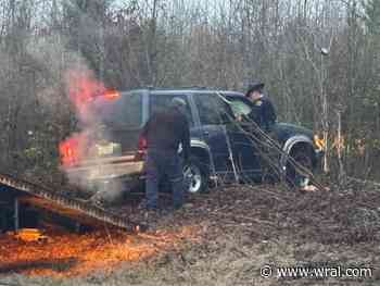 Car slides off icy road, crashes on Wesleyan Road near Roxboro Monday morning