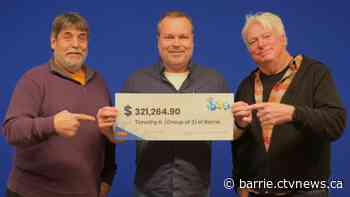 Three friends celebrate big lottery win with ticket purchased in Barrie