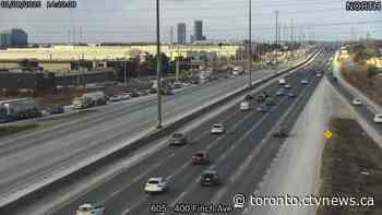 Southbound lanes of Hwy. 400 closed at Finch due to crash that left driver with serious injuries