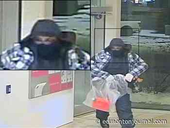 Male sought by police after armed bank robbery in southeast Edmonton