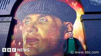 Artist's Peaky Blinders mural on studio walls
