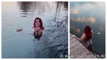 Mit feurigen Haaren ins eiskalte Nass: Sophia Thiel beim Eisbaden im Happinger Ausee