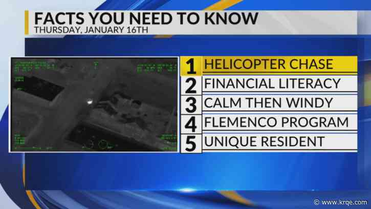 KRQE Newsfeed: Police chase, Financial literacy classes for high schoolers, Calm and windy, Flamenco program, ABQ BioPark unique resident