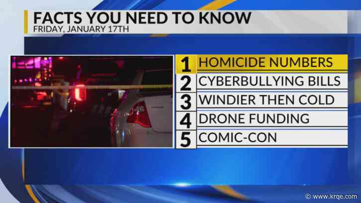 KRQE Newsfeed: Homicide numbers, Cyberbullying bills, Wind and cold, BCSO drone, Comic Con