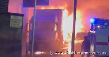 Lorry engulfed in flames outside Dartford supermarket being treated as suspicious
