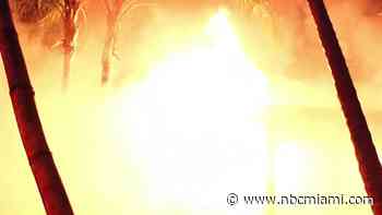 Video shows man fighting North Miami fire with garden hose after wife, kids escape