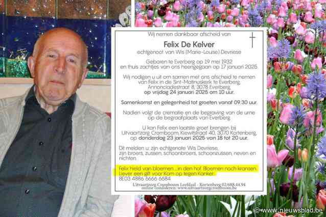 Tot op zijn rouwbericht werd de levenswens van Felix gerespecteerd: “Hij hield van bloemen… in den hof”