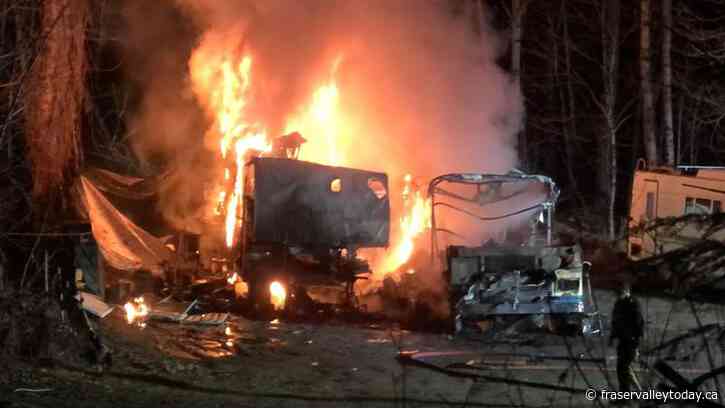 RVs destroyed after fire breaks out at homeless encampment north of Hope Wednesday night