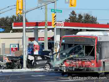 Man in critical condition after head-on crash with OC Transpo bus