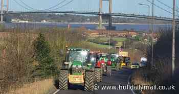 Farmers protest Inheritance Tax with tractor rally at Humber Bridge