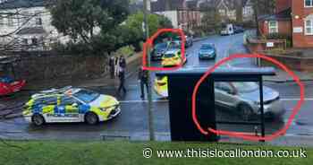Police flock to major road after car crash near Bromley train station
