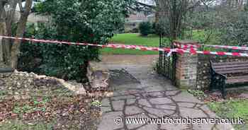 Wall wrecked in two-vehicle high street crash