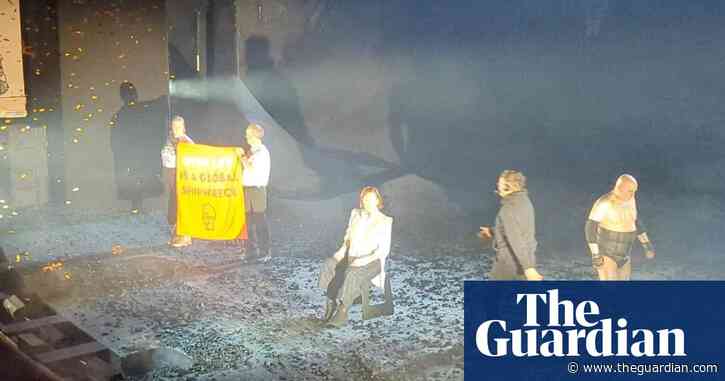 Just Stop Oil activists interrupt Sigourney Weaver performance in The Tempest – video