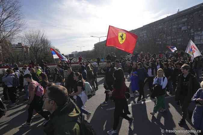 Serbia’s striking students set off on 2-day march north as their protest movement widens