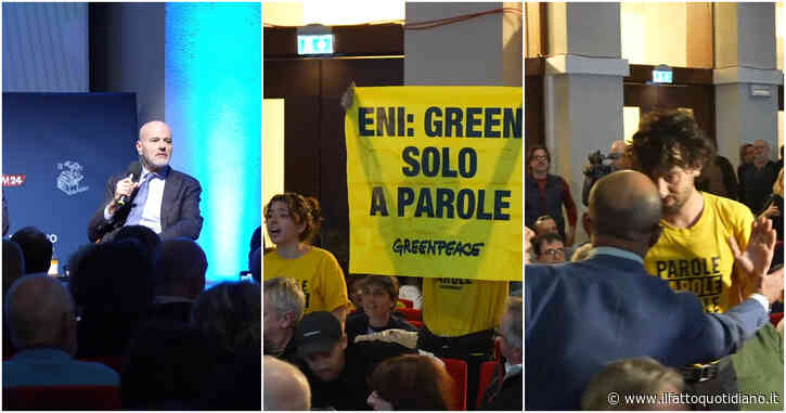 Descalzi (Eni) interrotto e contestato da attivisti di Greenpeace a Milano: “Green solo a parole”. Tensione in sala – Video