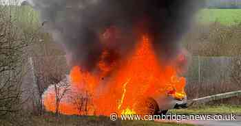 Pregnant mum and toddler escape car as it bursts into flames near Cambridgeshire