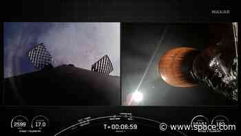 SpaceX launches 2 Maxar Earth-observing satellites toward orbit (video, photos)