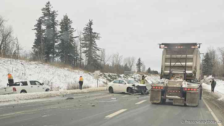 Highway 1 w/b in Abbotsford clogged Thursday morning after crash