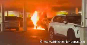 Shocking video shows car EXPLODE after catching fire at Colindale Morrisons