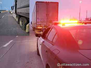 Expensive roadside coffee break for transport trucker, passenger car