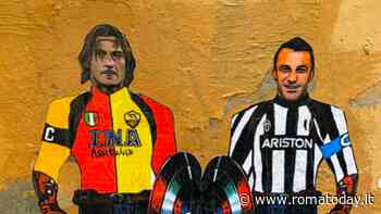 Totti e Del Piero con lo scudo di Capitan America a Trastevere