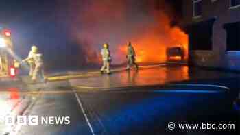 Clouds of smoke as flames engulf vehicle in blaze