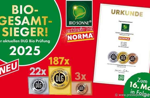 Spitzenleistung auf der BIOFACH 2025: NORMA winkt mit 212 DLG-Medaillen für die Eigenmarke BIO SONNE erneut der Gesamtsieg / NORMA setzt Maßstäbe im Bio-Sortiment