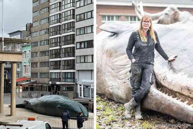 Eerder maakte ze potvis voor VN-klimaattop, nu heeft Hedwig (46) gigantische walvis klaar voor Kursaal in Oostende: “Ik ben zowat de enige in dit land die dit werk doet”
