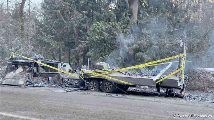 Abandoned fifth wheel torched in the Chilliwack River Valley, cutting telecom services to Post Creek residents