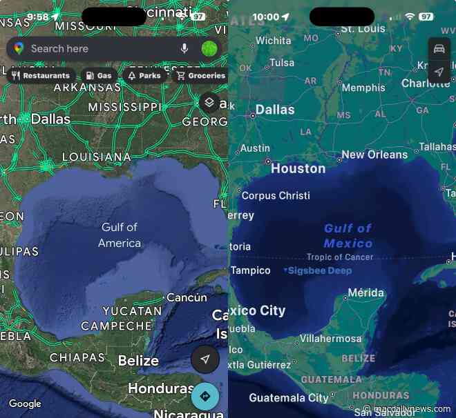 It’s the ‘Gulf of America’ now on Google Maps, not yet on Apple Maps