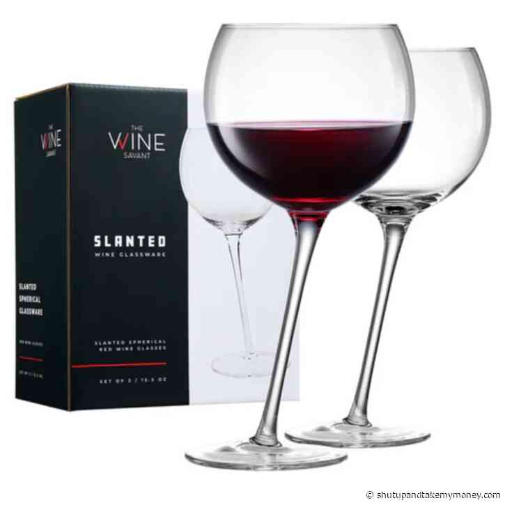 Tipsy Wine Glasses Set of 2 – 15.5OZ Unique Tilted Stemless