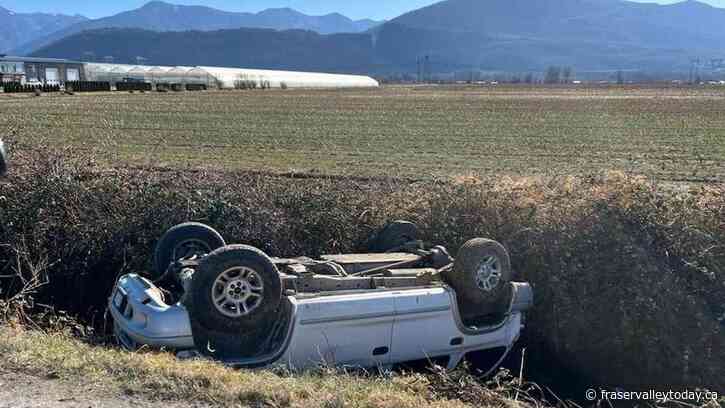 SUV rolls over into a Chilliwack ditch Friday afternoon, but first responders absent from accident scene